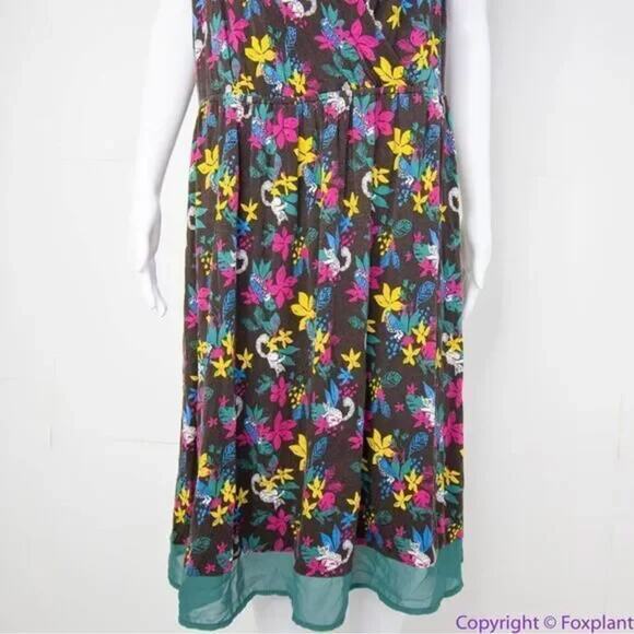 Modcloth Jungle Print Knit Dress, white cat blue bird,‎ ring tailed lemur, XL - Picture 5 of 16